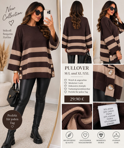 Oversize streifen pullover - streifen-pullover, mit